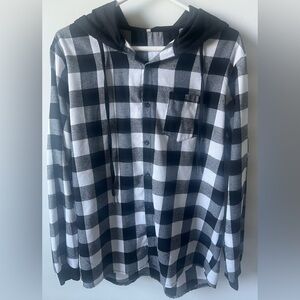 SHEIN hooded, button down flannel